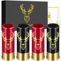 12 Gauge Shotgun Shell Shot Glasses Set of 4, Gold Deer Head Engraved Stainless Steel Whiskey Cups with Luxury Gift Box, Hunting Gifts for Men