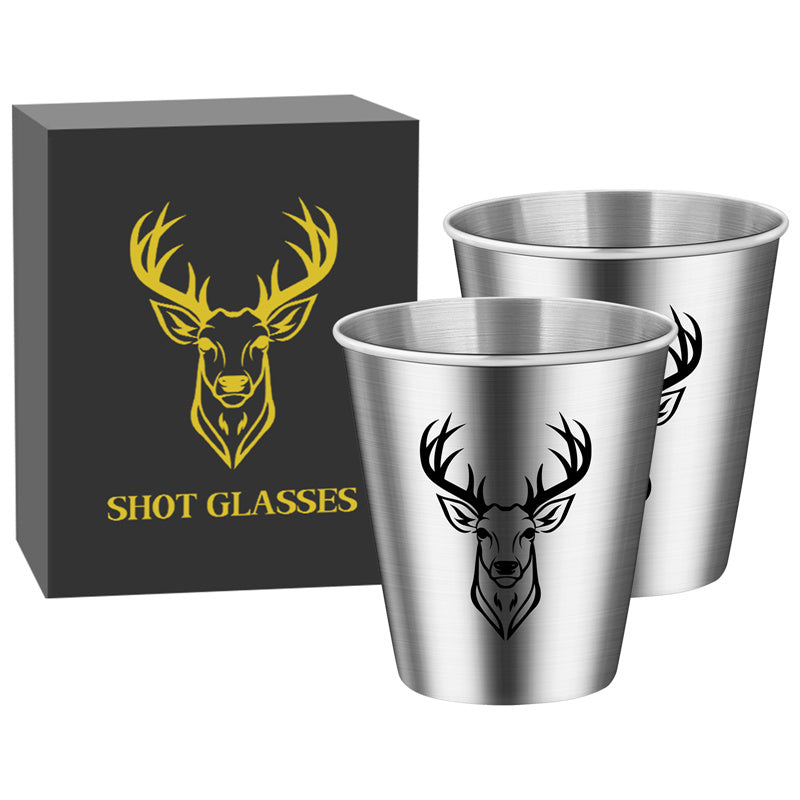 Set of 2 Stainless Steel Deer Head Shot Glasses 70ml/2.39oz Hunting Outdoor Barware Shot Cup for Whiskey and Spirits