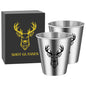Set of 2 Stainless Steel Deer Head Shot Glasses 70ml/2.39oz Hunting Outdoor Barware Shot Cup for Whiskey and Spirits