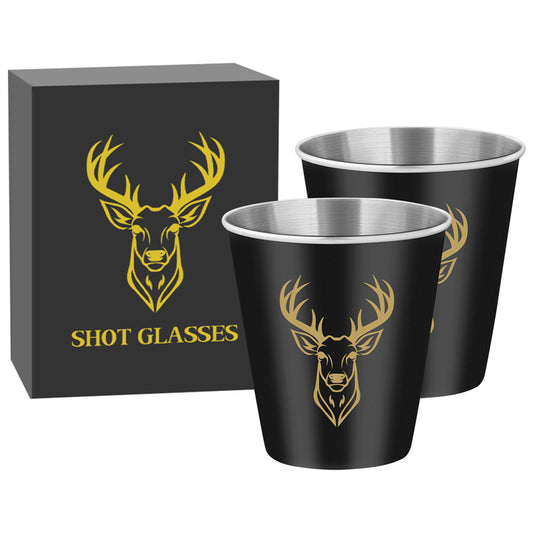 Set of 2 Stainless Steel Deer Head Shot Glasses 70ml/2.39oz Hunting Outdoor Barware Shot Cup for Whiskey and Spirits