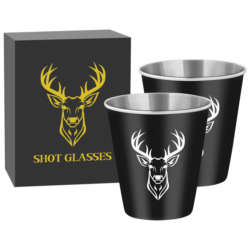 Set of 2 Stainless Steel Deer Head Shot Glasses 70ml/2.39oz Hunting Outdoor Barware Shot Cup for Whiskey and Spirits