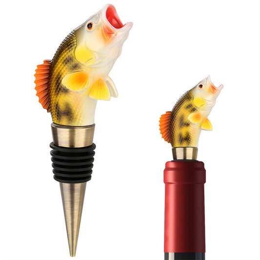 3D Bass Fish Wine Stopper – Zinc Alloy Reusable Bottle Sealer for Wine and Beer