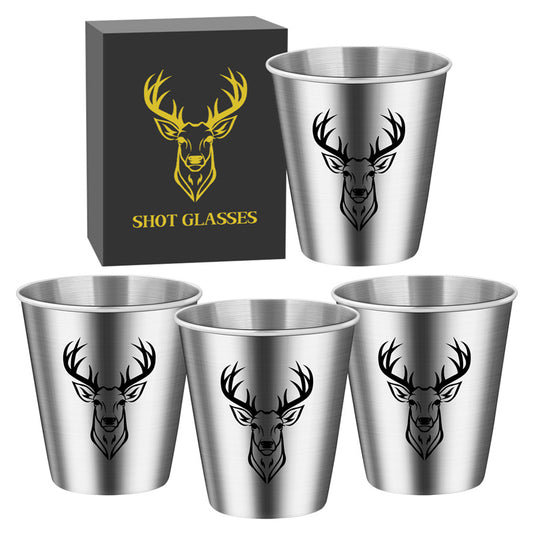 4pcs/set Stainless Steel Deer Head Shot Glasses,Portable Shot Cups for Outdoor Camping, Picnics, and Hunting. Suitable for Kitchen, Restaurant, Bar, and Party Use,Men's Gift Set