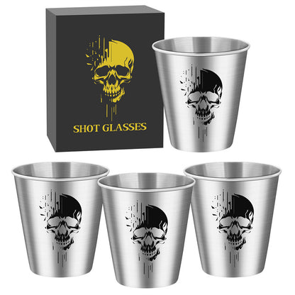 4pcs/set Stainless Steel Shot Glasses with Skull Designs,70Ml/2.39Oz Capacity Whiskey Glasses,Suitable for Kitchen, Restaurant, Bar Parties,Outdoor Picnic,Hunting,Ideal for Tequila, Vodka, Liqueurs,Creative Gifts for Father's Day, Halloween and Christmas