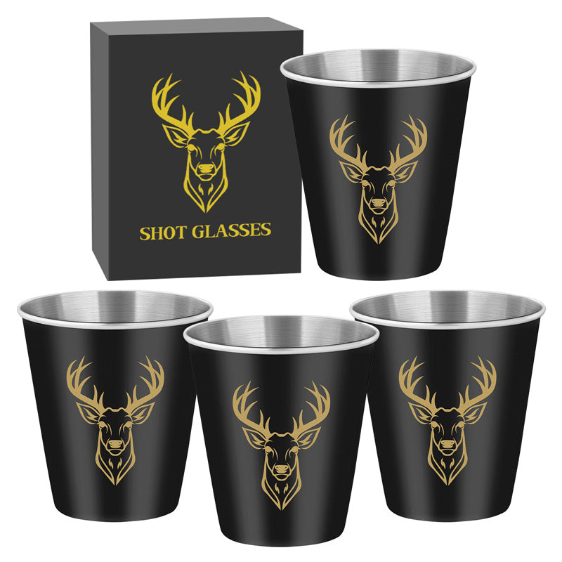 4pcs/set Stainless Steel Deer Head Shot Glasses,Portable Shot Cups for Outdoor Camping, Picnics, and Hunting. Suitable for Kitchen, Restaurant, Bar, and Party Use,Men's Gift Set
