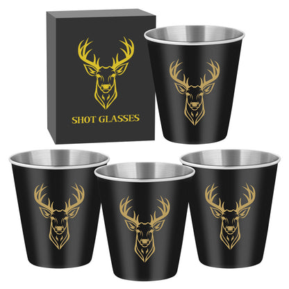 4pcs/set Stainless Steel Deer Head Shot Glasses,Portable Shot Cups for Outdoor Camping, Picnics, and Hunting. Suitable for Kitchen, Restaurant, Bar, and Party Use,Men's Gift Set