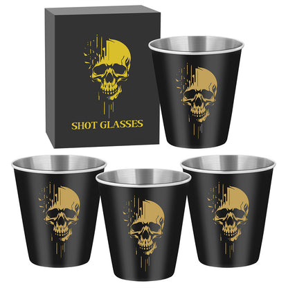 4pcs/set Stainless Steel Shot Glasses with Skull Designs,70Ml/2.39Oz Capacity Whiskey Glasses,Suitable for Kitchen, Restaurant, Bar Parties,Outdoor Picnic,Hunting,Ideal for Tequila, Vodka, Liqueurs,Creative Gifts for Father's Day, Halloween and Christmas