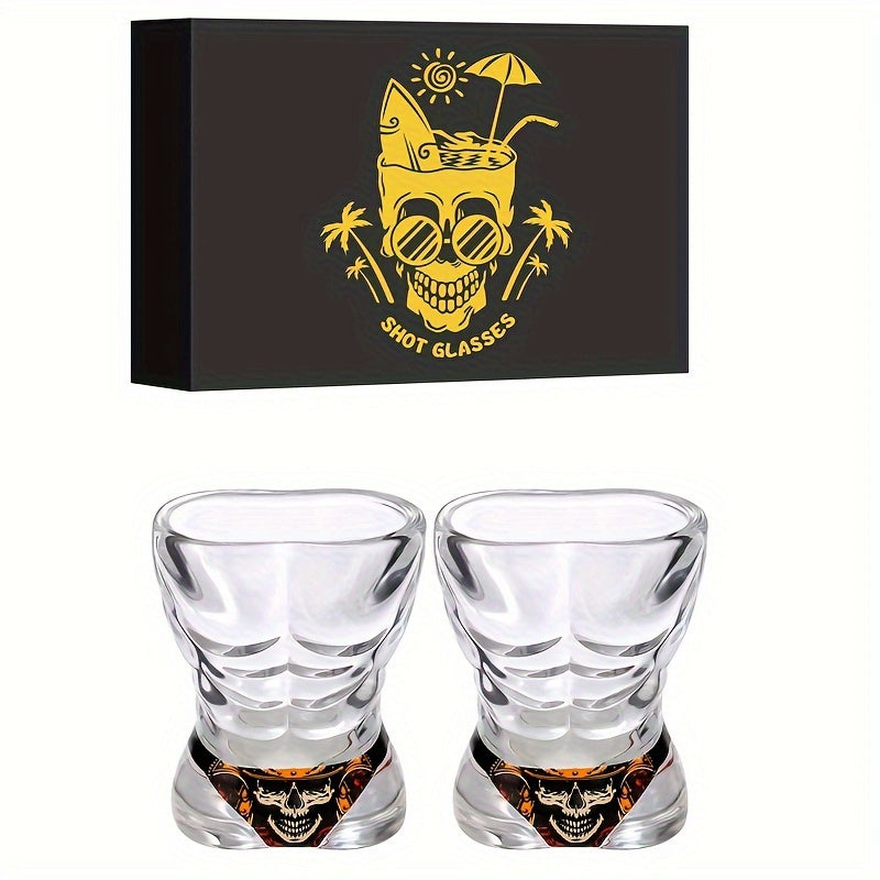 Novel Muscle Man & Bikini Glass Shot Glasses, 30ml Skull Shot Glasses, Set of 2 for Alcohol Shots, Vodka, Tequila