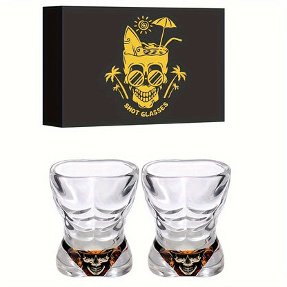 Novel Muscle Man & Bikini Glass Shot Glasses, 30ml Skull Shot Glasses, Set of 2 for Alcohol Shots, Vodka, Tequila