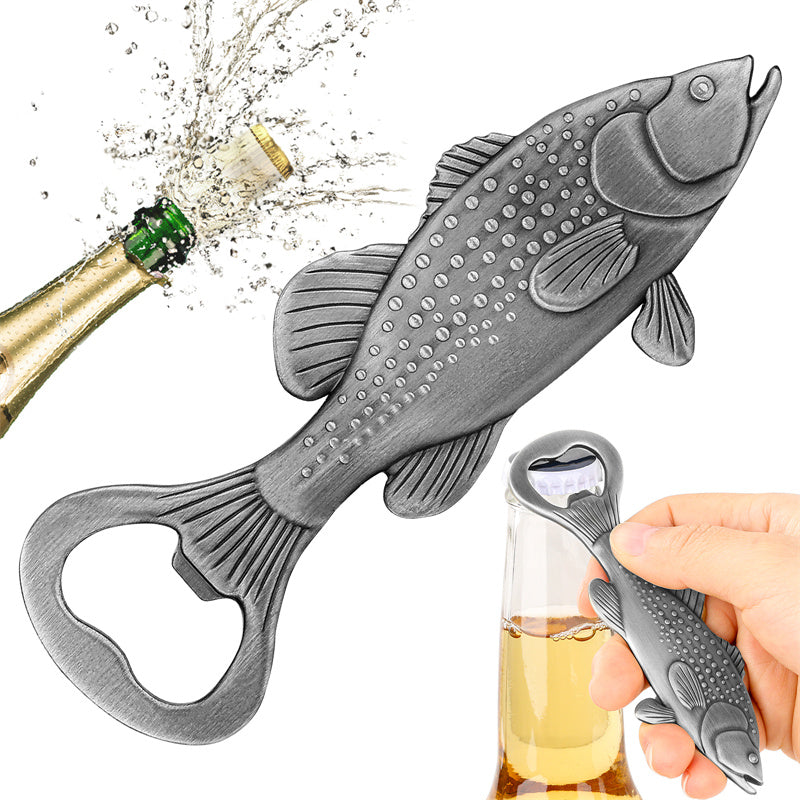 Antique brass fish shaped bottle opener, vintage metal beer opener for bar and kitchen decor
