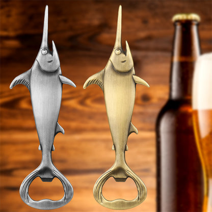 Antique bronze marlin fish shaped bottle opener, vintage metal beer opener for bar decor