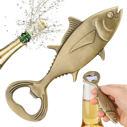 Antique bronze tuna fish shaped bottle opener, vintage metal beer opener for bar decor