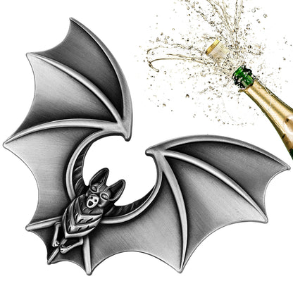 Antique silver bat bottle opener, ornate gothic design beer cap remover for spooky lovers