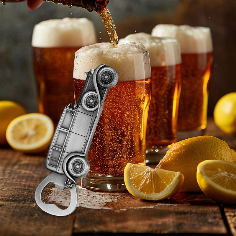Automotive-themed vintage car bottle opener, detailed classic vehicle design, great gift for car collectors
