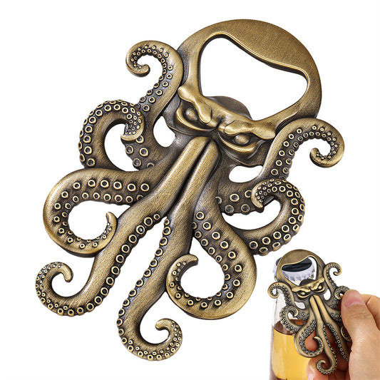 Bronze octopus bottle opener, ornate kraken design beer cap remover for sea lovers
