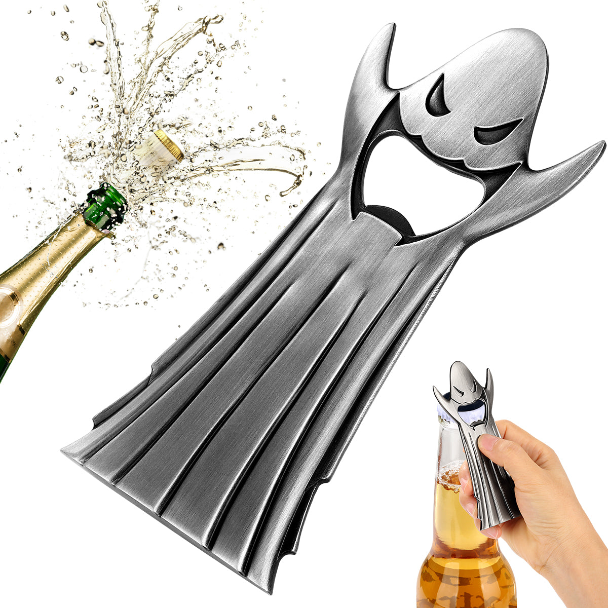 Brushed silver ghost bottle opener, whimsical Halloween design beer cap remover for horror lovers