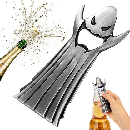 Brushed silver ghost bottle opener, whimsical Halloween design beer cap remover for horror lovers