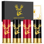 Deer shot glass set with gift box, 4pcs red black bullet shaped drinking glasses with golden deer antler design