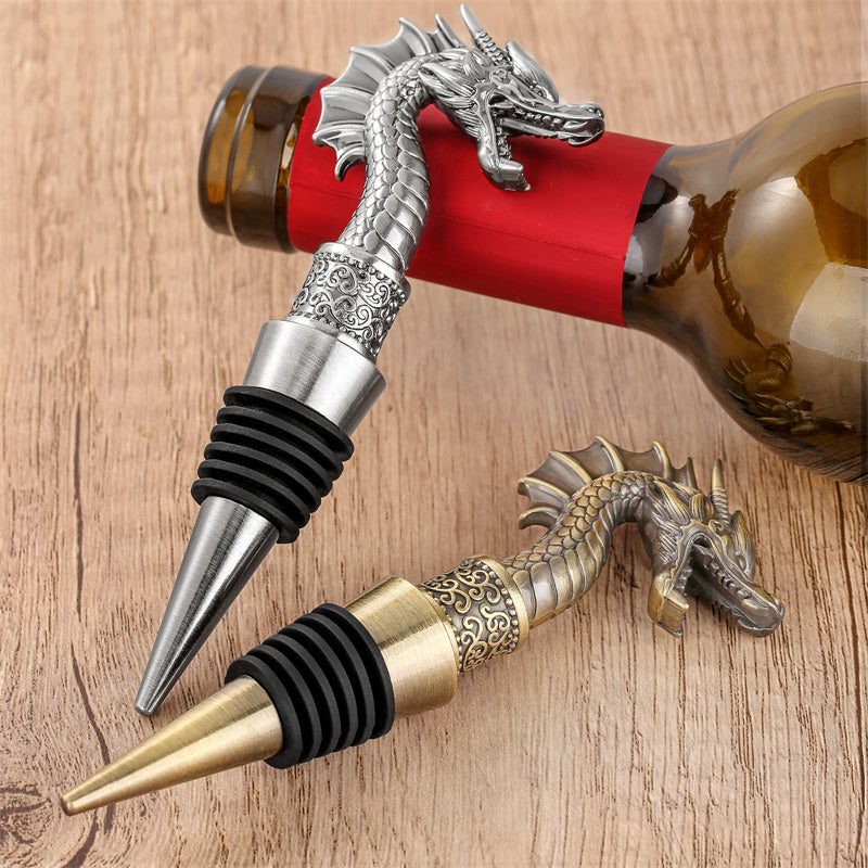 Dragon-shaped wine stopper with carved details, whimsical gift for wine lovers