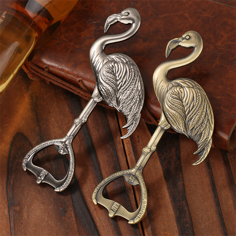 Durable Flamingo metal bottle cap opener, handheld beverage opener for daily use