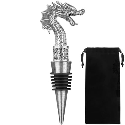 Fantasy dragon wine stopper set, metal construction for wine preservation