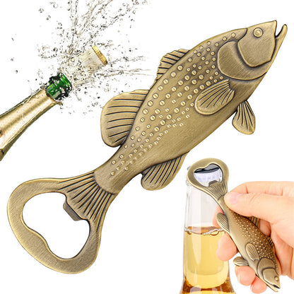 Fish shaped metal bottle opener, rustic nautical barware for fishing enthusiasts
