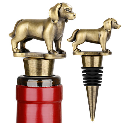 Golden retriever wine bottle stopper set in silver, gold and bronze finishes, metal dog shaped wine preserver