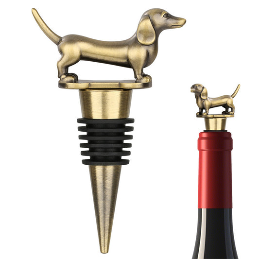 Vintage Dachshund Shape Wine Bottle Stopper, Wine Preserver for Kitchen & Bar, Decorative Metal Silicone Stopper for Wine Lovers