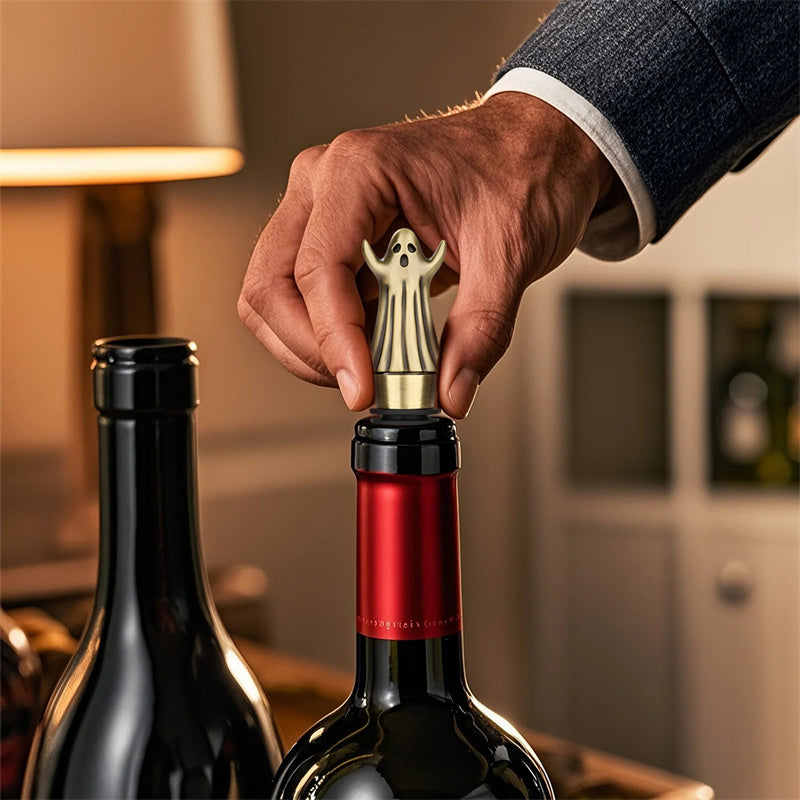 Ghost Wine Bottle Stopper,Spooky Themed Bottle Seal for Wine Lovers,Gothic Style Wine Preserver for Halloween & Parties
