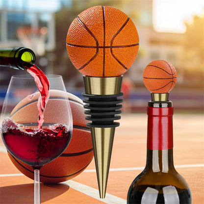 Basketball Wine Bottle Stopper - Novelty Sports Theme Silicone Beverage Saver, Reusable Metal Wine Plug, Cool Basketball Fan Gifts for Men, Bar Cart Decor Accessories