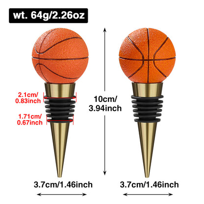 Basketball Wine Bottle Stopper - Novelty Sports Theme Silicone Beverage Saver, Reusable Metal Wine Plug, Cool Basketball Fan Gifts for Men, Bar Cart Decor Accessories