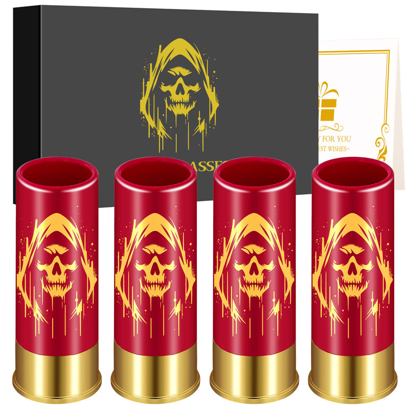 Halloween gift set: plastic skull shot glasses with premium packaging, perfect for gothic and beer lovers