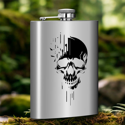 8oz Stainless Steel Hip Flask with Funnel,Skull Head Pattern Wine Pot,Portable Leak-Proof Alcohol Flask for White Liquor Tequila Whiskey, Men's Gift