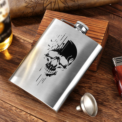 8oz Stainless Steel Hip Flask with Funnel,Skull Head Pattern Wine Pot,Portable Leak-Proof Alcohol Flask for White Liquor Tequila Whiskey, Men's Gift