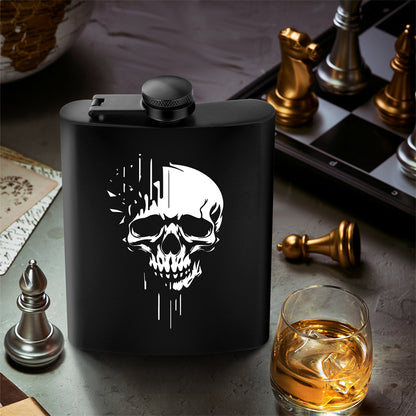 8oz Stainless Steel Hip Flask with Funnel,Skull Head Pattern Wine Pot,Portable Leak-Proof Alcohol Flask for White Liquor Tequila Whiskey, Men's Gift