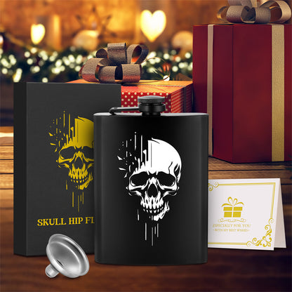 8oz Stainless Steel Hip Flask with Funnel,Skull Head Pattern Wine Pot,Portable Leak-Proof Alcohol Flask for White Liquor Tequila Whiskey, Men's Gift