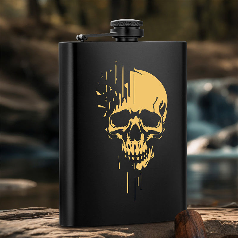 8oz Stainless Steel Hip Flask with Funnel,Skull Head Pattern Wine Pot,Portable Leak-Proof Alcohol Flask for White Liquor Tequila Whiskey, Men's Gift