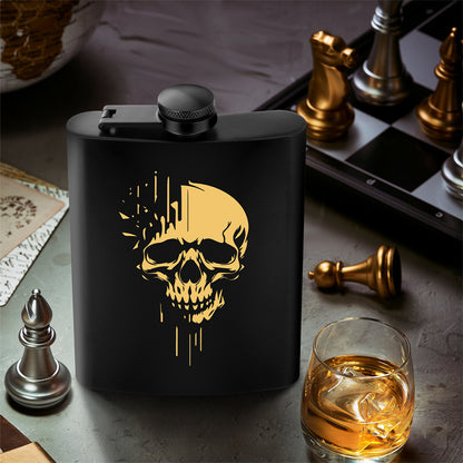 8oz Stainless Steel Hip Flask with Funnel,Skull Head Pattern Wine Pot,Portable Leak-Proof Alcohol Flask for White Liquor Tequila Whiskey, Men's Gift