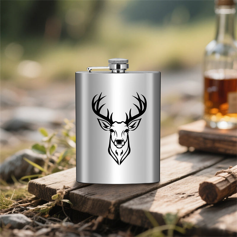 8Oz Stainless Steel Hip Flask,Pocket Flask with Funnel,Deer Head Pattern Wine Pot for Alcohol Liquior,Tequila, Whiskey, Perfect for Camping, Hiking and Outdoor Activities,Ideal Father's Day and Christmas Gift