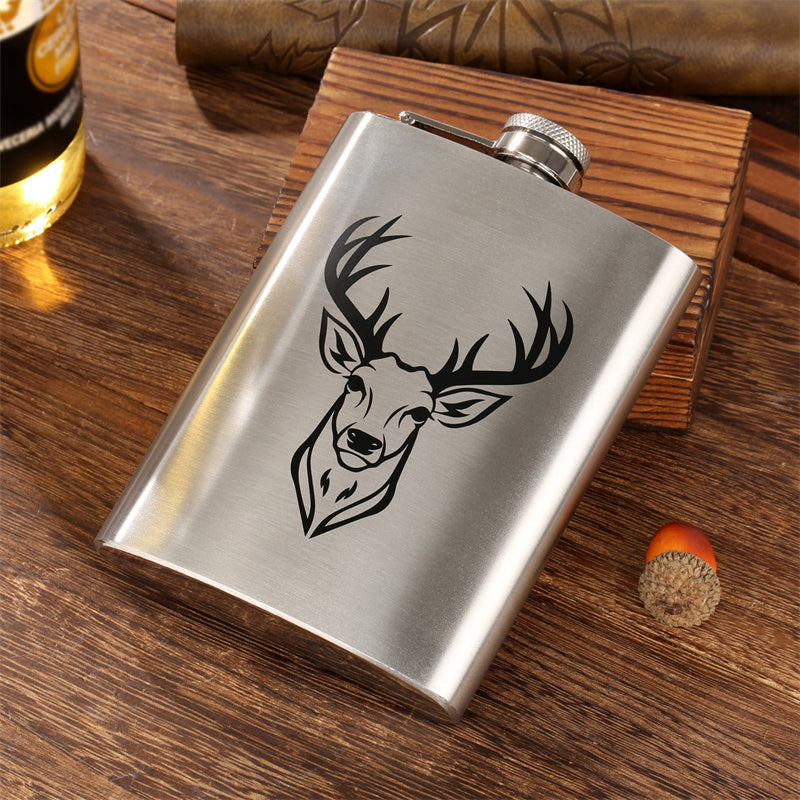 8Oz Stainless Steel Hip Flask,Pocket Flask with Funnel,Deer Head Pattern Wine Pot for Alcohol Liquior,Tequila, Whiskey, Perfect for Camping, Hiking and Outdoor Activities,Ideal Father's Day and Christmas Gift