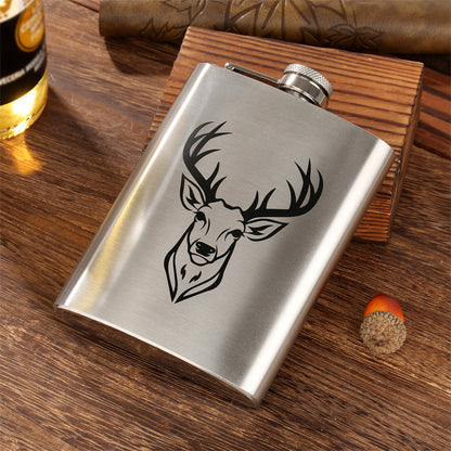 8Oz Stainless Steel Hip Flask,Pocket Flask with Funnel,Deer Head Pattern Wine Pot for Alcohol Liquior,Tequila, Whiskey, Perfect for Camping, Hiking and Outdoor Activities,Ideal Father's Day and Christmas Gift