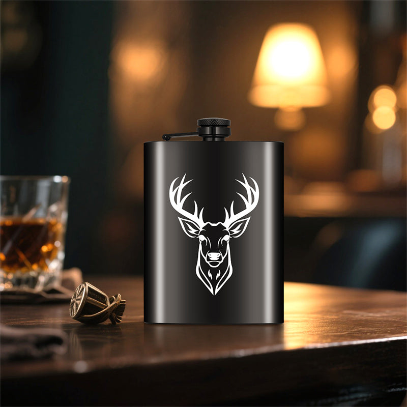 8Oz Stainless Steel Hip Flask,Pocket Flask with Funnel,Deer Head Pattern Wine Pot for Alcohol Liquior,Tequila, Whiskey, Perfect for Camping, Hiking and Outdoor Activities,Ideal Father's Day and Christmas Gift
