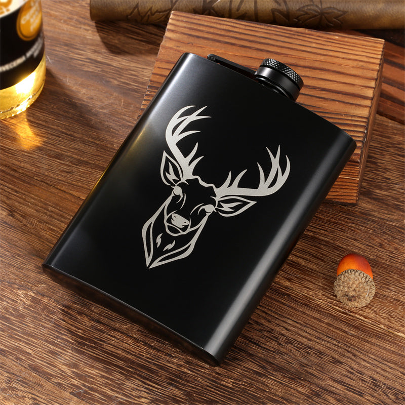 8Oz Stainless Steel Hip Flask,Pocket Flask with Funnel,Deer Head Pattern Wine Pot for Alcohol Liquior,Tequila, Whiskey, Perfect for Camping, Hiking and Outdoor Activities,Ideal Father's Day and Christmas Gift