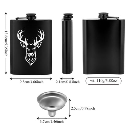 8Oz Stainless Steel Hip Flask,Pocket Flask with Funnel,Deer Head Pattern Wine Pot for Alcohol Liquior,Tequila, Whiskey, Perfect for Camping, Hiking and Outdoor Activities,Ideal Father's Day and Christmas Gift