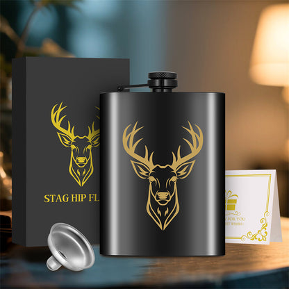 8Oz Stainless Steel Hip Flask,Pocket Flask with Funnel,Deer Head Pattern Wine Pot for Alcohol Liquior,Tequila, Whiskey, Perfect for Camping, Hiking and Outdoor Activities,Ideal Father's Day and Christmas Gift