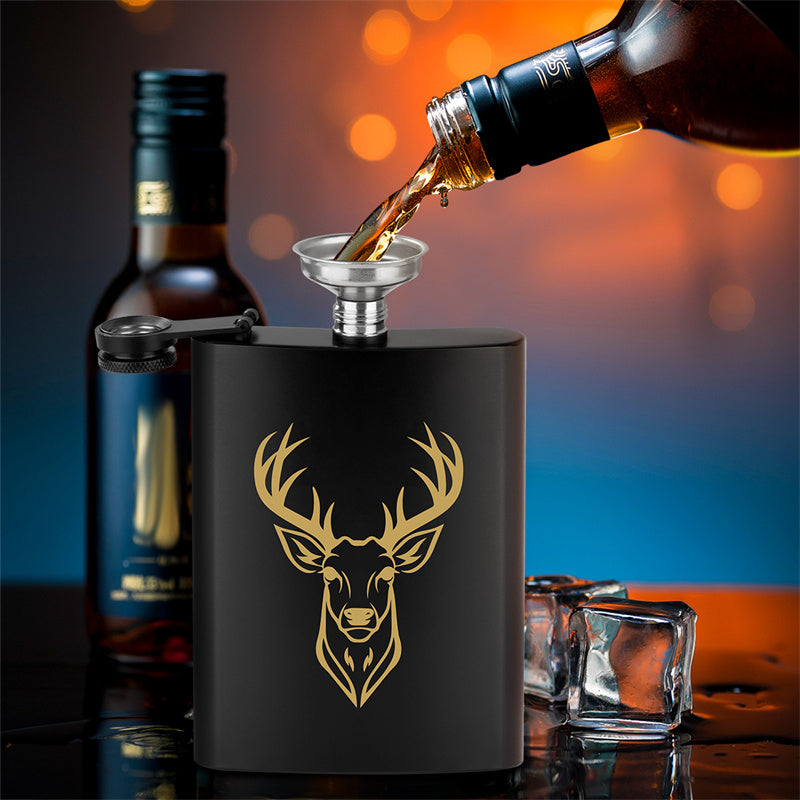 8Oz Stainless Steel Hip Flask,Pocket Flask with Funnel,Deer Head Pattern Wine Pot for Alcohol Liquior,Tequila, Whiskey, Perfect for Camping, Hiking and Outdoor Activities,Ideal Father's Day and Christmas Gift