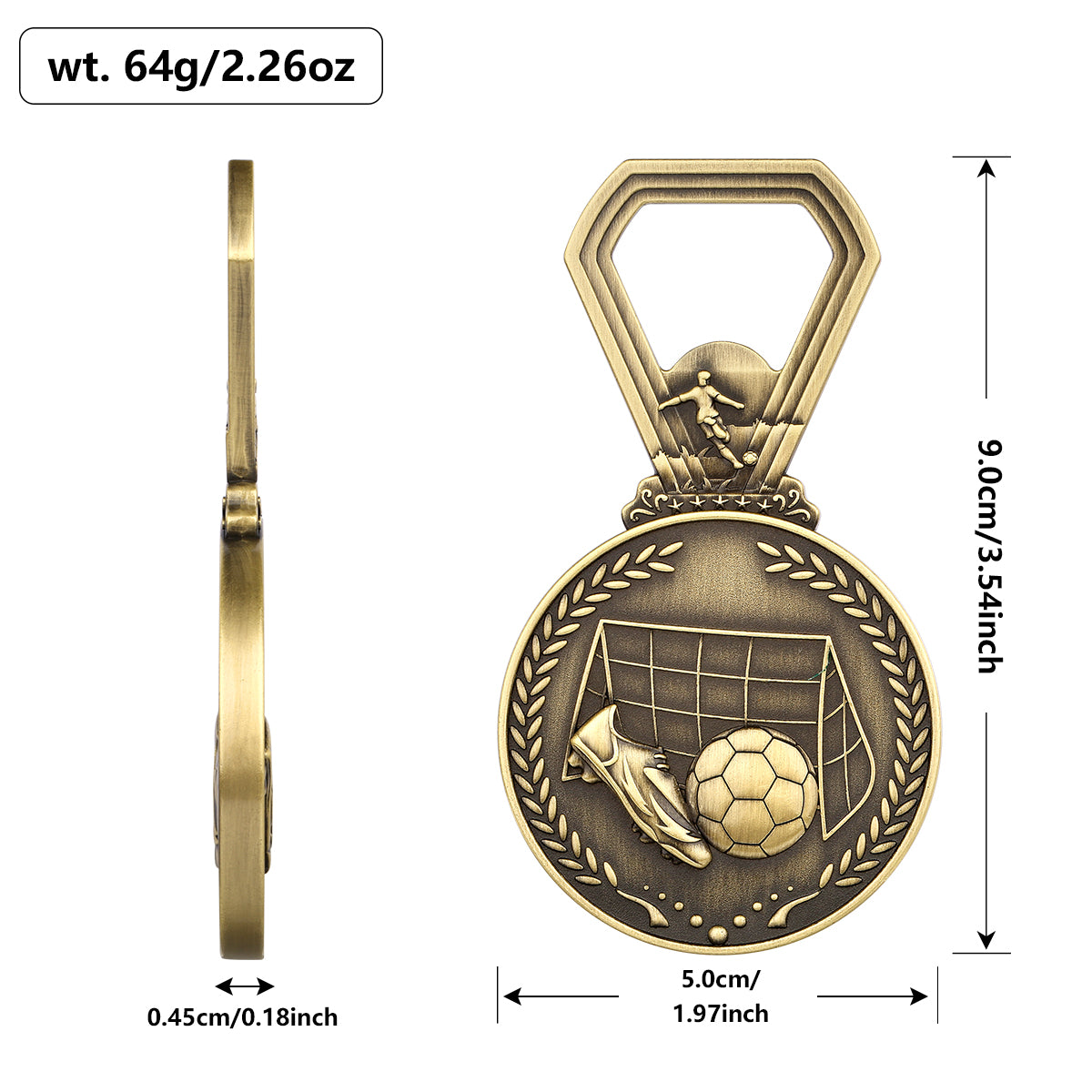 Soccer Medal Bottle Opener, Football Award Beer Opener, Sports Themed Bar Tool & Gift for Soccer Players, Coaches, Fans