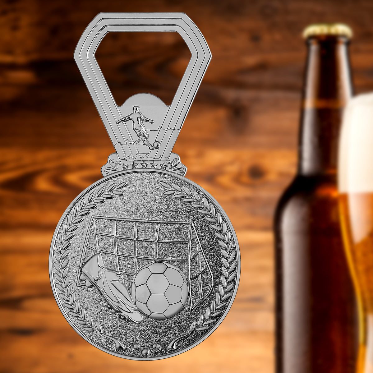 Soccer Medal Bottle Opener, Football Award Beer Opener, Sports Themed Bar Tool & Gift for Soccer Players, Coaches, Fans