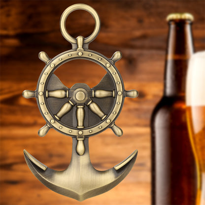 Vintage Nautical Anchor Ship Wheel Bottle Opener - Novel Metal Beer Opener for Bar, Kitchen, Beach,Sailing Gifts