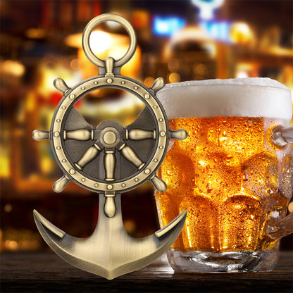 Vintage Nautical Anchor Ship Wheel Bottle Opener - Novel Metal Beer Opener for Bar, Kitchen, Beach,Sailing Gifts